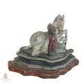 Antique hand carved wood horse and rider sculpture, early 20th century painted equestrian figure on original stepped base