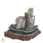 Antique hand carved wood horse and rider sculpture, early 20th century painted equestrian figure on original stepped base