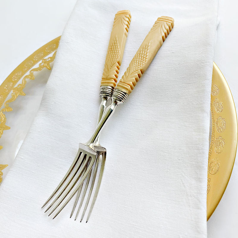 antqiue bone and silver appetizer serving forks