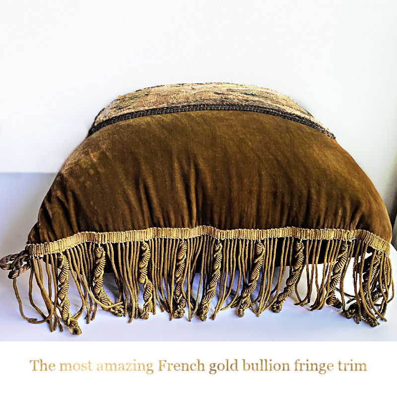Antique velvet pillow with gold French Bullion fringe