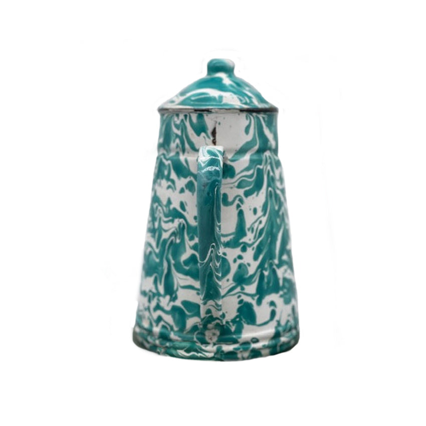 Aqua Blue Green Swirl Enameled Coffee Pot
