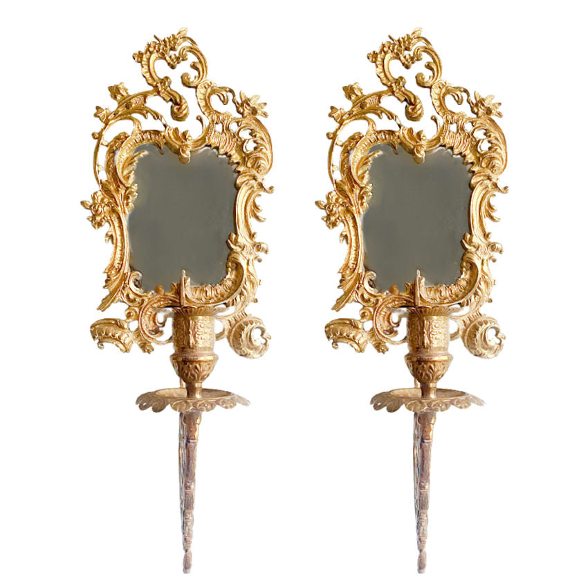 Antique French Rococo Mirrored Wall Candle Sconces