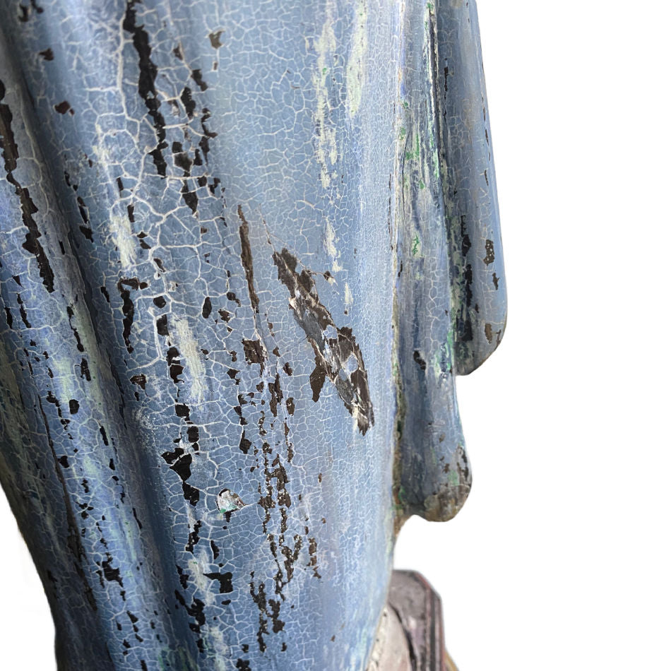 19th Century French Colonial Saint Teresa of Ávila Statue, 22" Polychrome with Wax Flower Garland