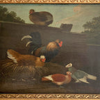 19th century French paintings, antique farmhouse art, French country décor, chicken painting, turkey painting, gilt frame, rustic French wall décor, country kitchen art, pastoral art, European antiques, farmhouse style, French provincial, gilt wood frames, rural life art, FrenchGardenHouse antiques