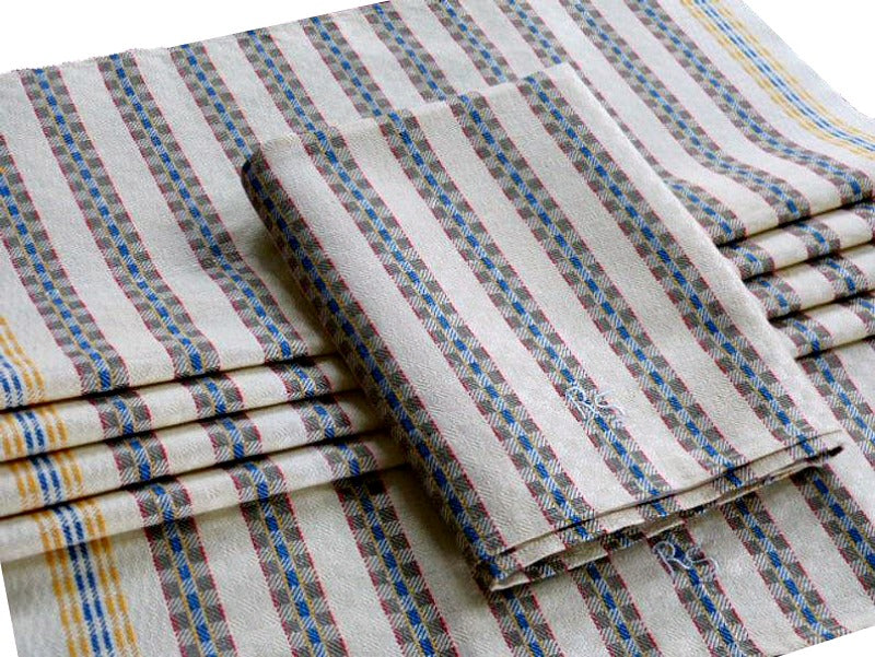 Antique Linen Drying Towel French Country Checks Blue Yellow Red