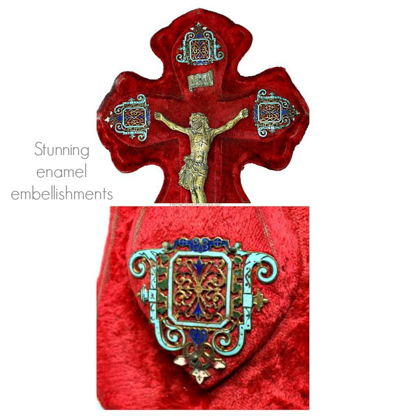19th century French cloisonné enamel bénitier with exquisitely detailed reticulated cloisonné enamel work