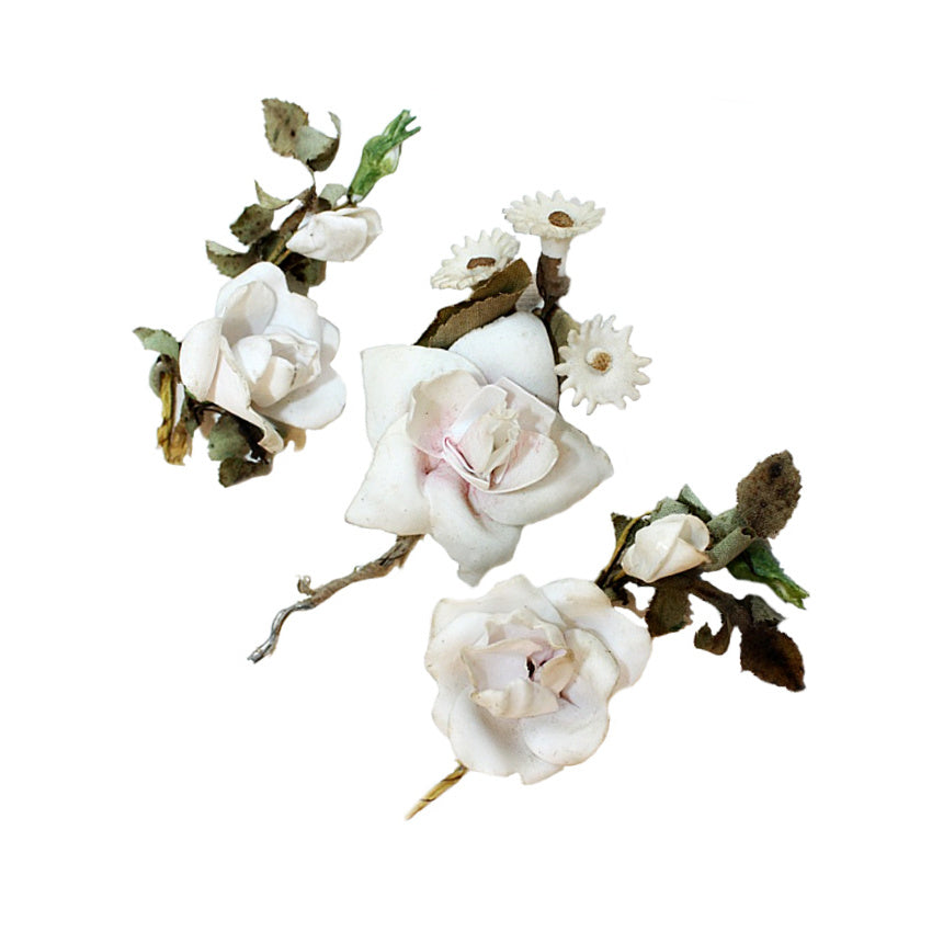 19th Century French Porcelain Floral Rose & Rosebud Bouquets