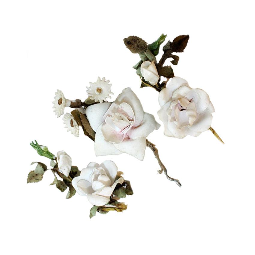 19th Century French Porcelain Floral Rose & Rosebud Bouquets