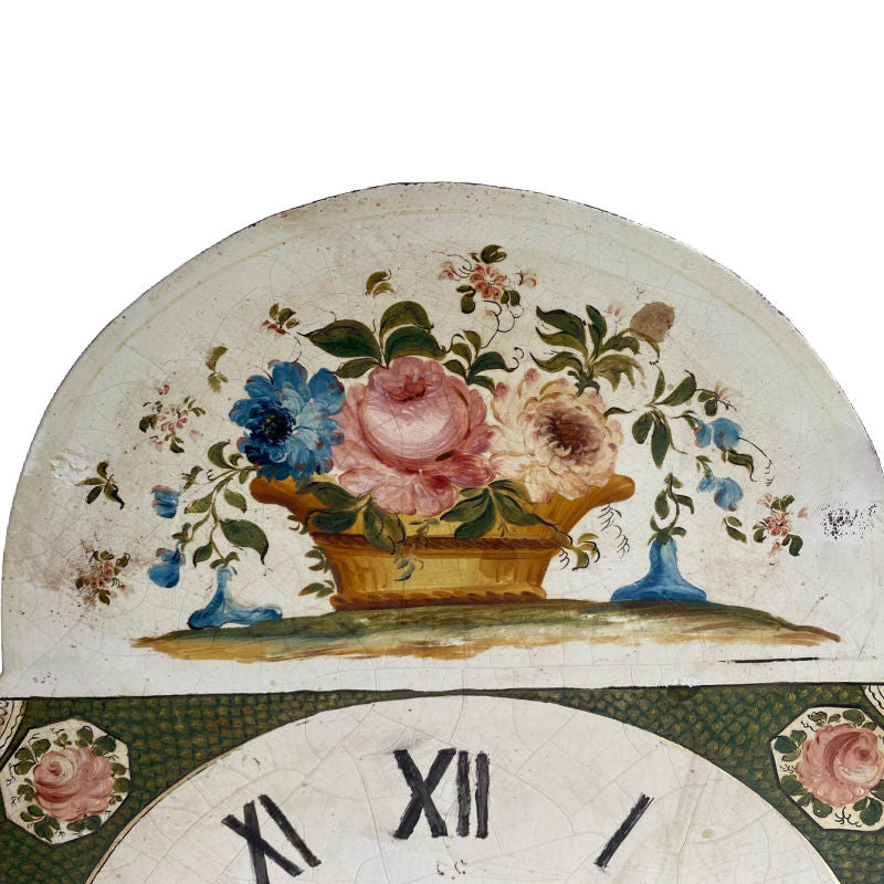 French hand painted clock tole face with rose basket
