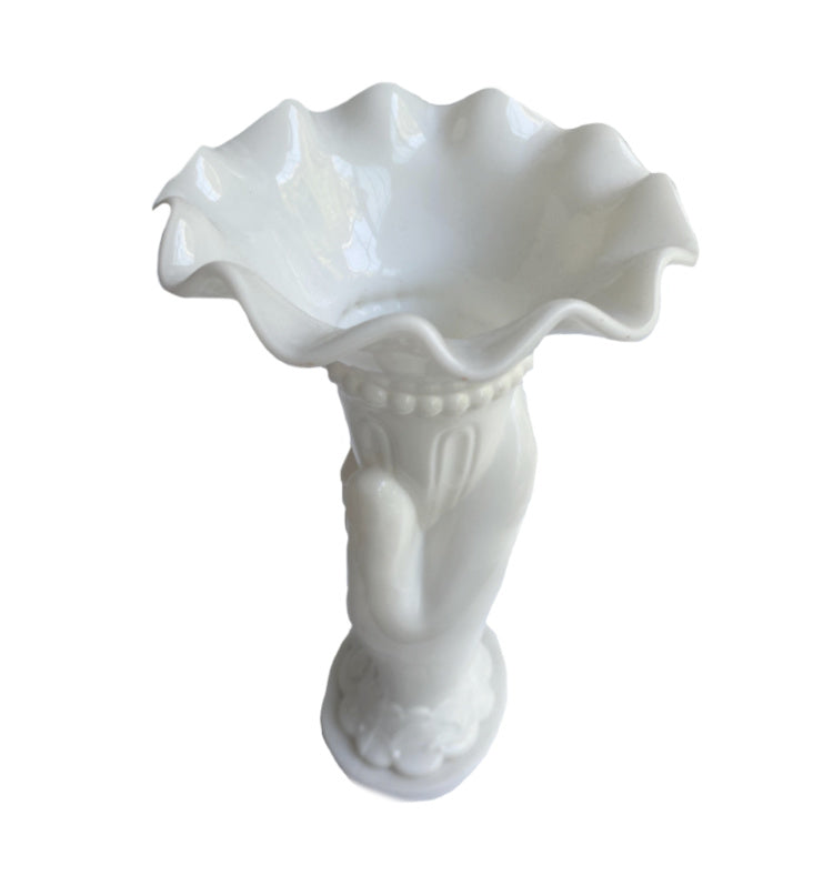 Antique French Opaline White Hand Vase