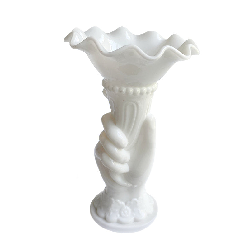 Antique French Opaline White Hand Vase