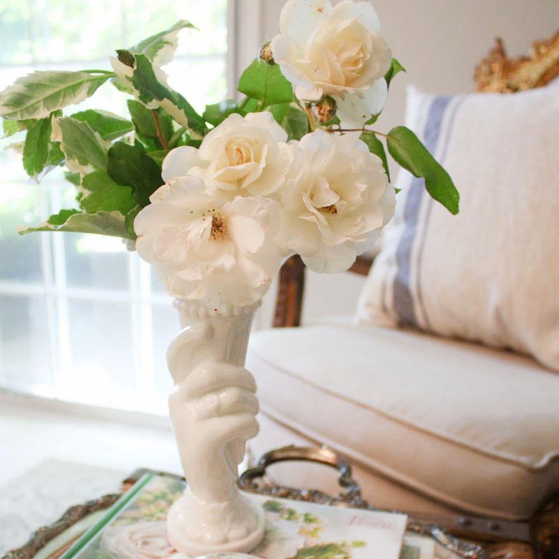 Antique French Opaline White Hand Vase