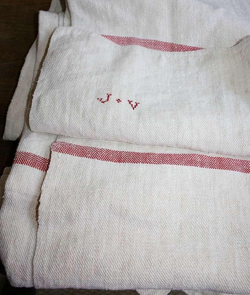 Stunning 19th Century Hand Woven French Family Linen Tablecloth with Red Stripes