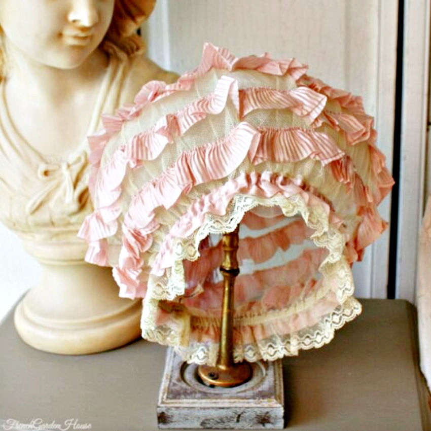 Antique French Pink Silk Ribbon & Lace Boudoir Cap