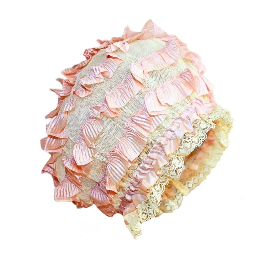 Antique French pink silk and lace boudoir cap