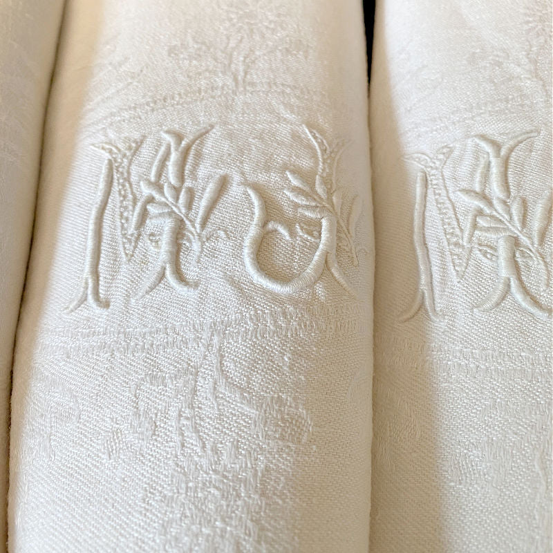 Antique French Linen Damask Napkins Monogrammed Set for 6