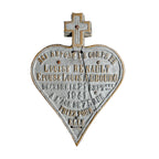 Antique French Sacred Heart memorial plaque in cast metal with original gilded lettering
