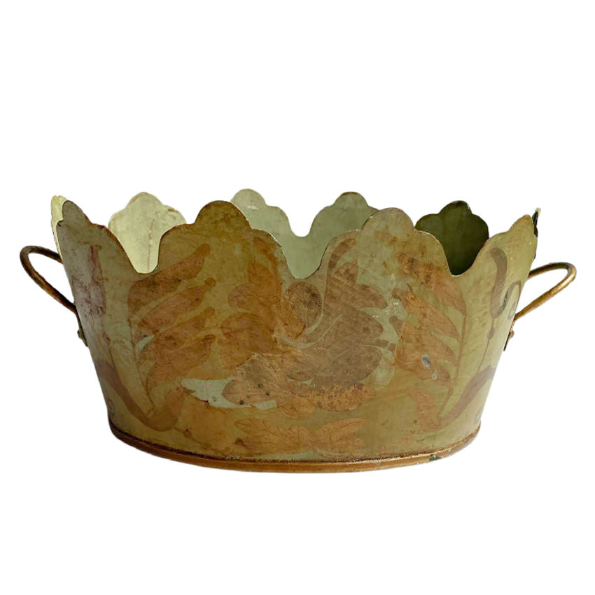 French Tole Green Jardiniere Gilt Decorated