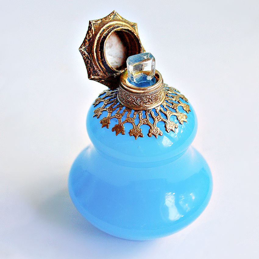 Antique French Palais Royal Blue Opaline Souvenir Glass Perfume Bottle