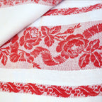 woven red floral border with roses ribbon garlands antique French linen