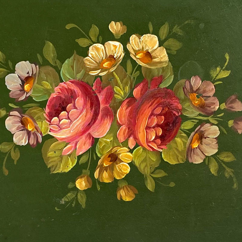 Antique French Tole Peinte Green Tray