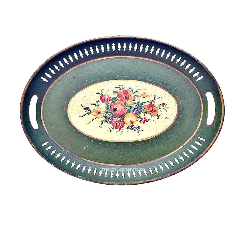 Napoleon III Tray French Green Hand Painted