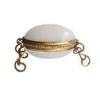 Antique French opaline glass egg-shaped pocket watch holder with gilt bronze stand, Belle Époque, 19th century, luxury decorative art, collectors piece.