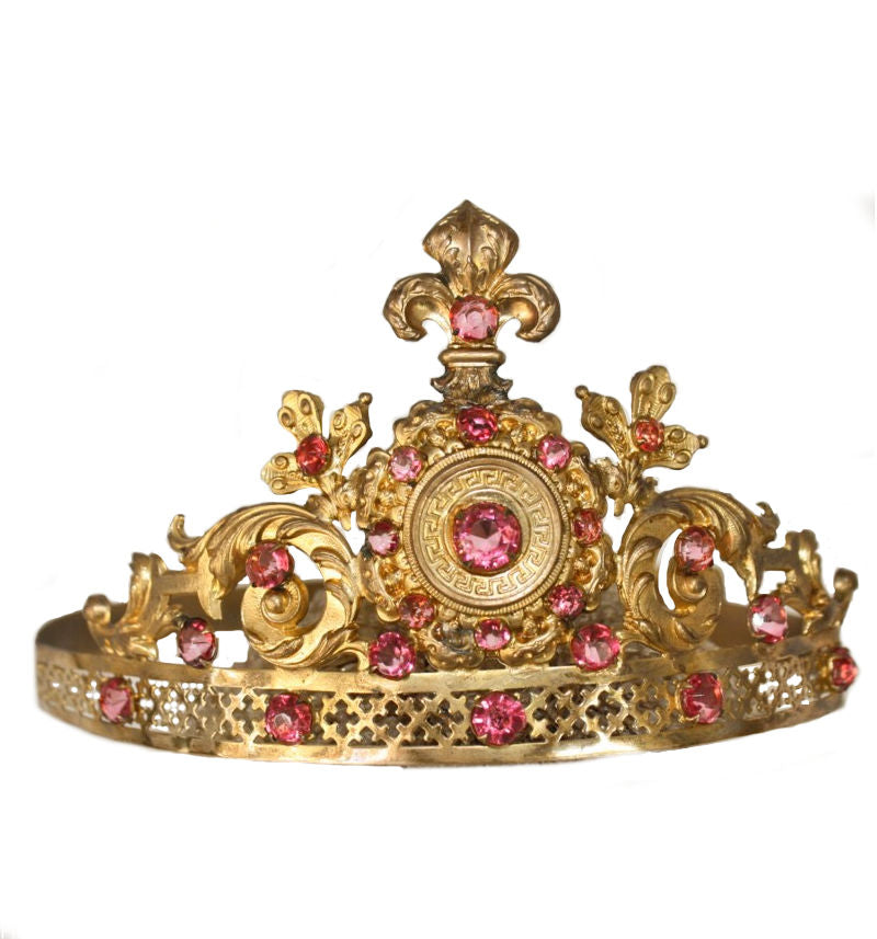 19th Century French Gilt Pink Fleur de Lis Jeweled Crown