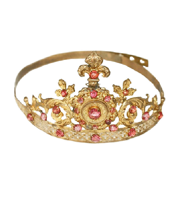 19th Century French Gilt Pink Fleur de Lis Jeweled Crown