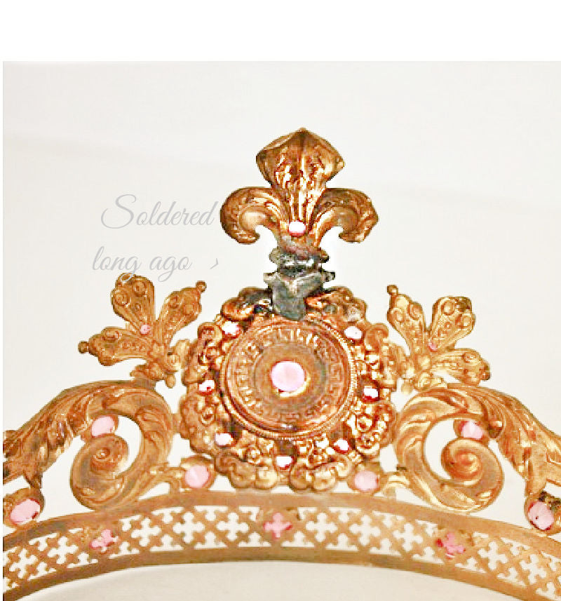 19th Century French Gilt Pink Fleur de Lis Jeweled Crown