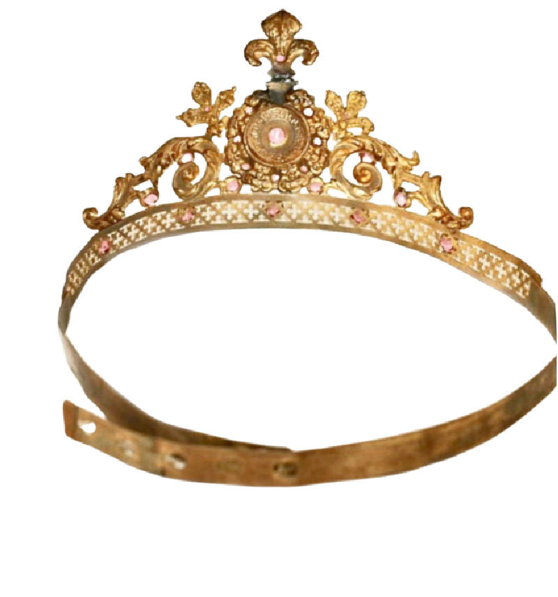 19th Century French Gilt Pink Fleur de Lis Jeweled Crown