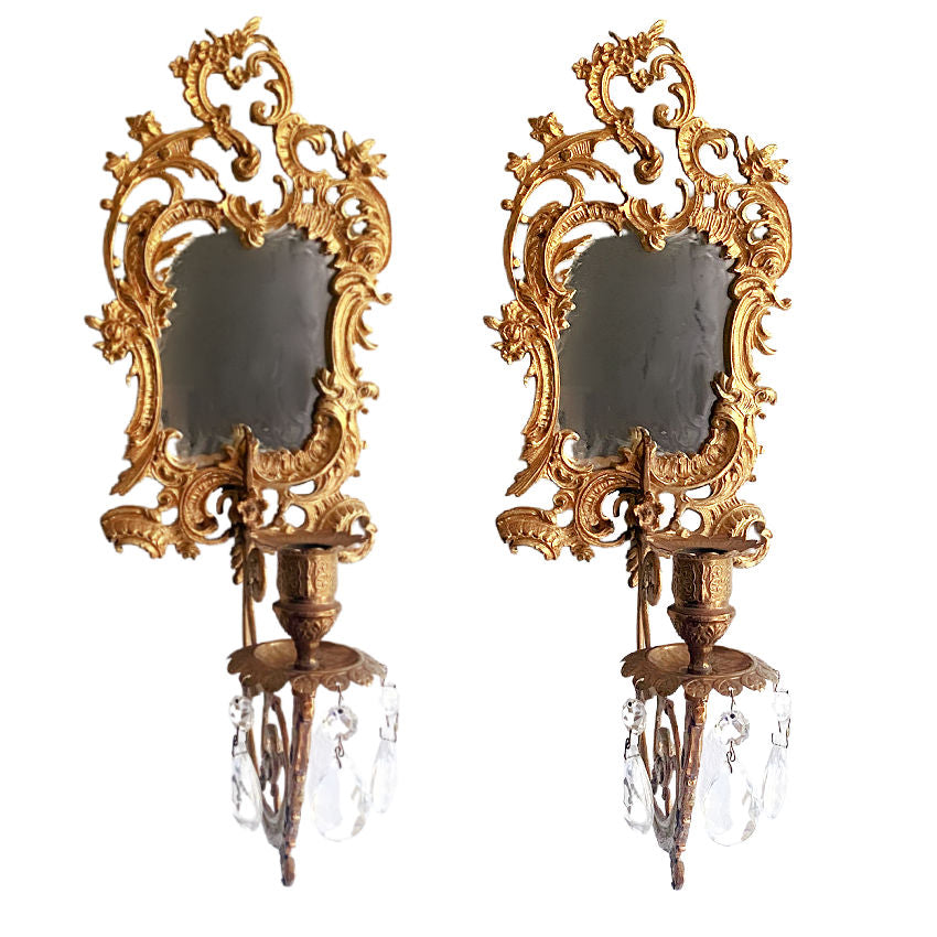 Antique French Rococo Mirrored Wall Candle Sconces