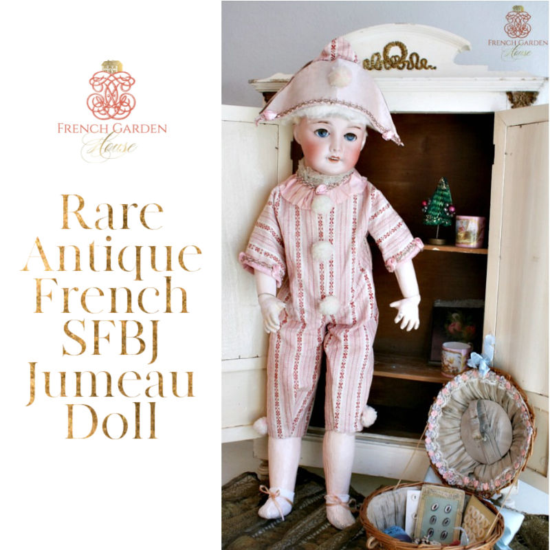 Discover a rare French bisque SFBJ Jumeau doll, marked and exquisitely detailed, perfect for collectors seeking timeless elegance and historic charm.