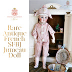 Discover a rare French bisque SFBJ Jumeau doll, marked and exquisitely detailed, perfect for collectors seeking timeless elegance and historic charm.