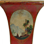 Neoclassical French tin planter showing romantic rural painted scenes