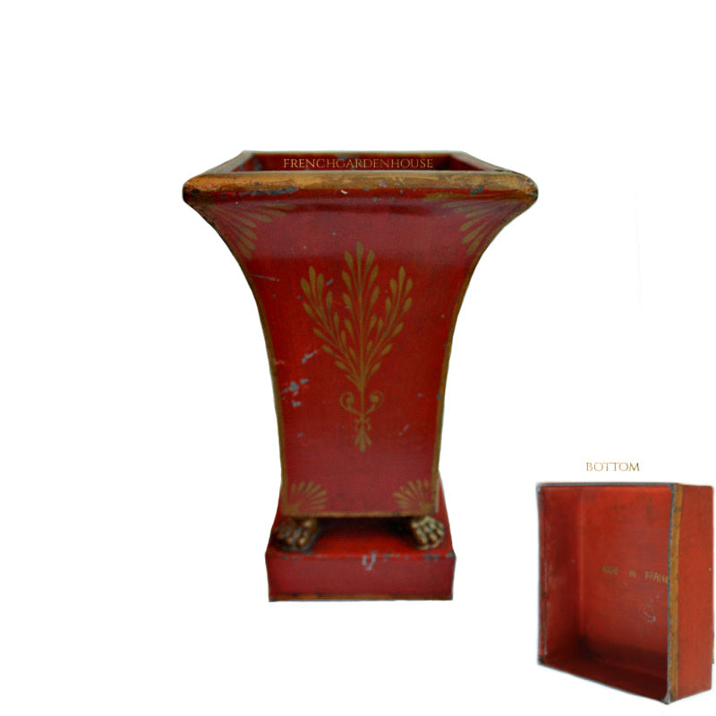 Close detail of bottom painting on French tôle peinte pot