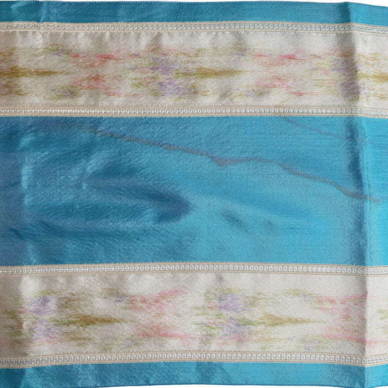 Exceptional &amp; Rare Antique French Watered Silk Ribbon Aqua 6-3/8&quot; Wide