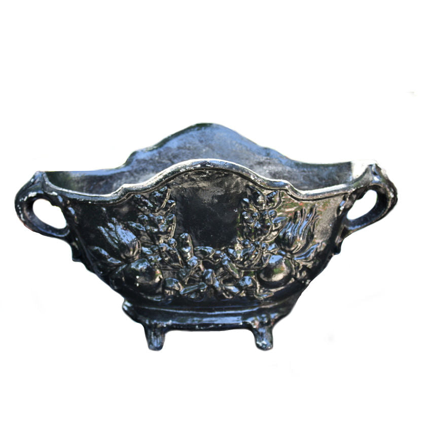 antique black enameled French planter