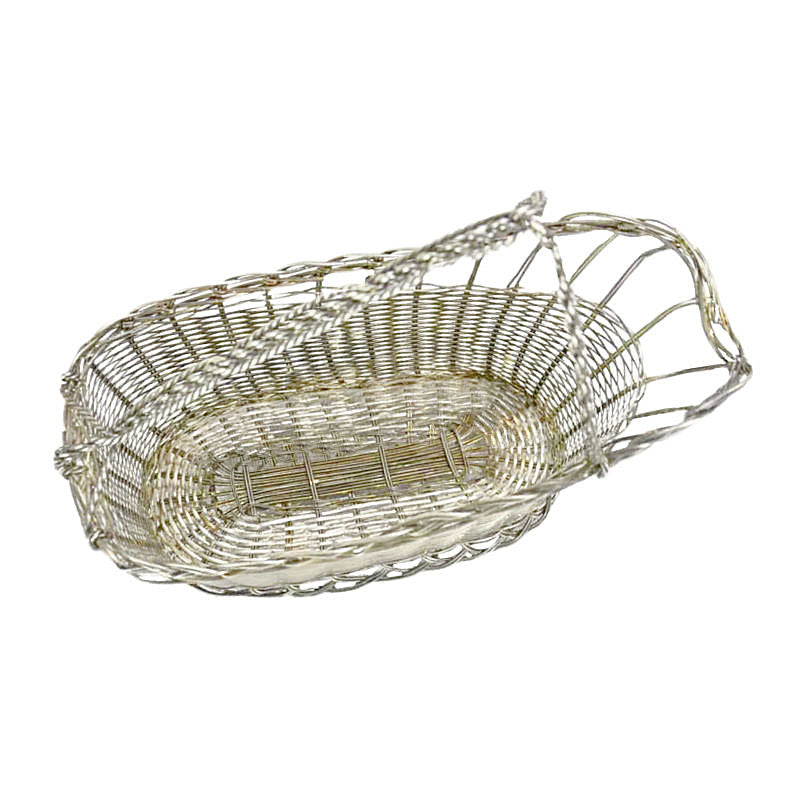 Vintage French Silvered Woven Metal Wine Bottle Carrier Basket
