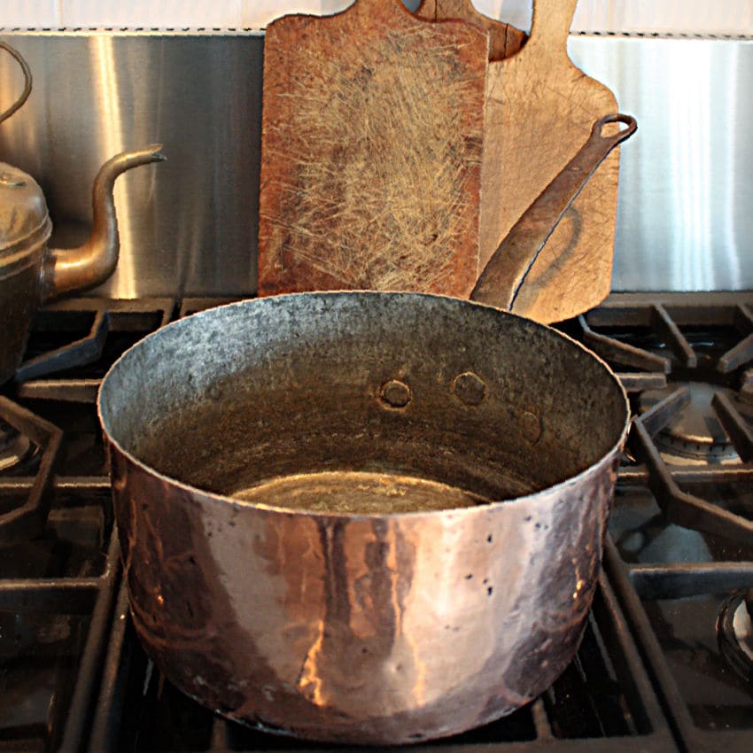 Antique Large Hand Hammered Copper Sauce Pan