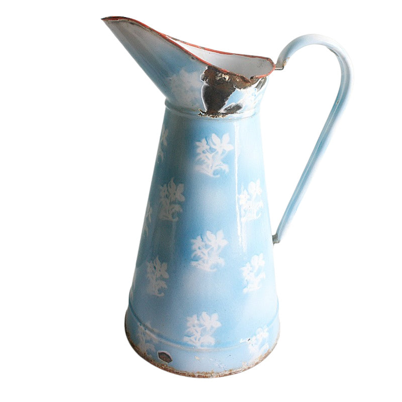 Antique Shabby Blue and White Floral Body Pitcher