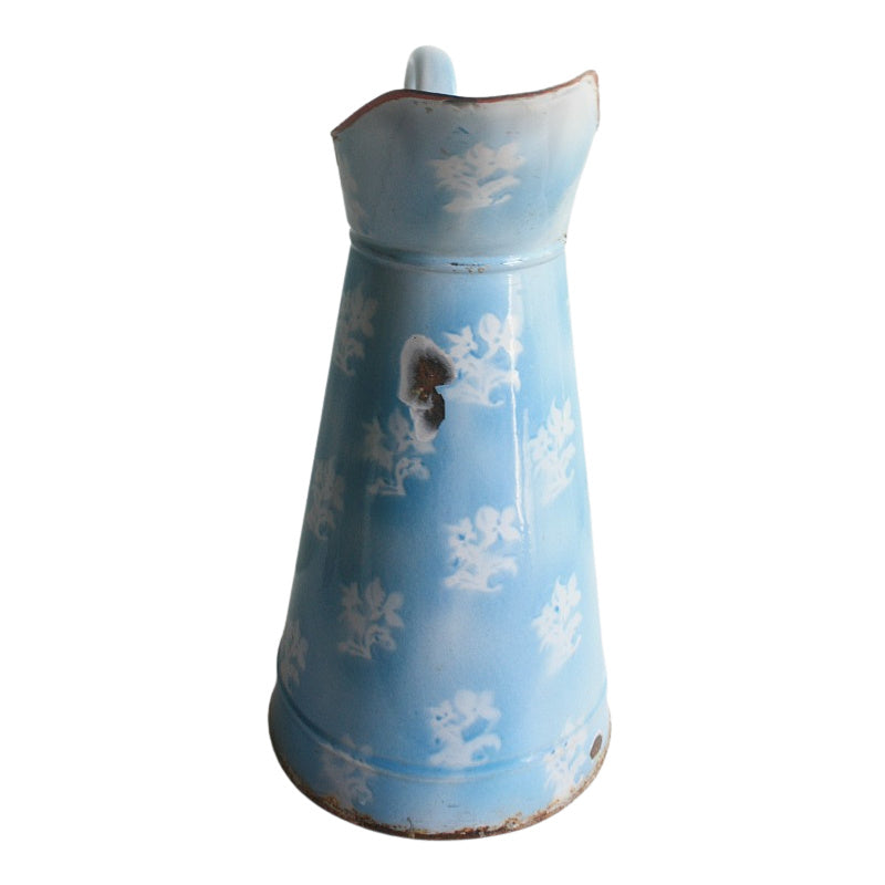 Antique Shabby Blue and White Floral Body Pitcher