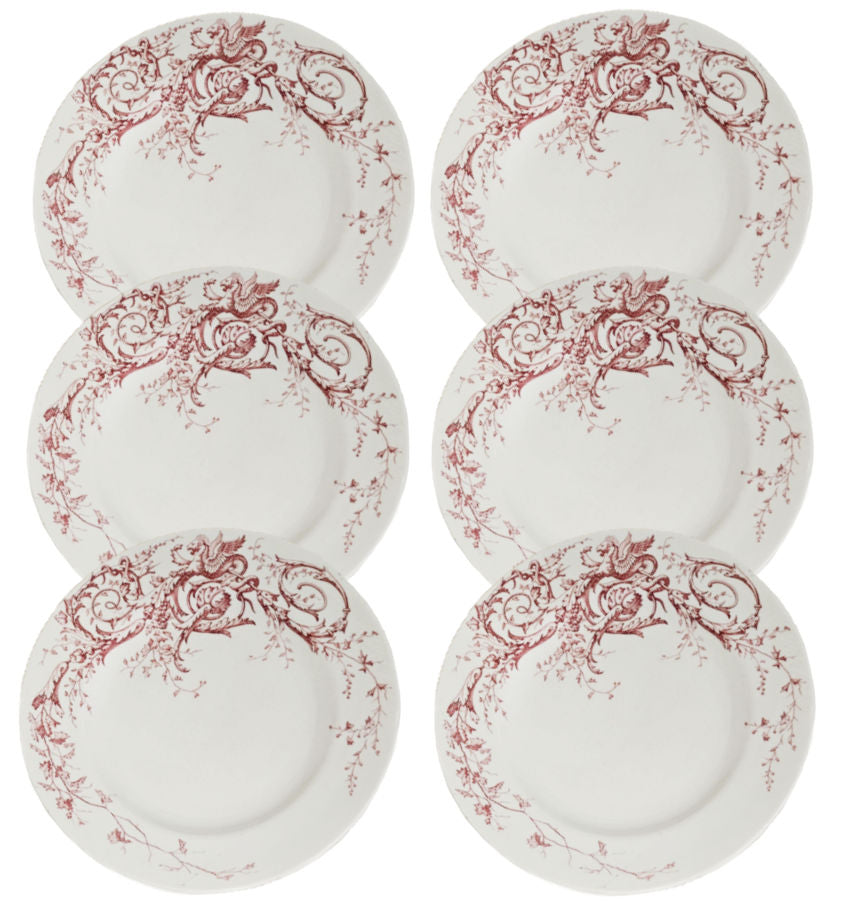 19th century French Keller and Guerin Lunéville red transferware dinner plates