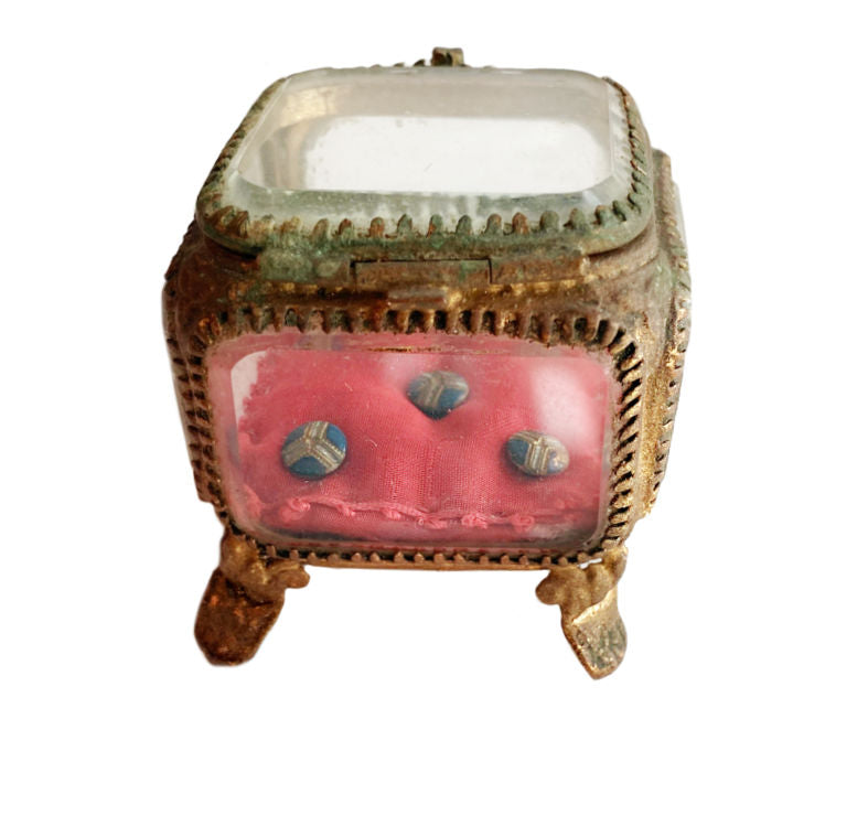 Antique French Glass Gilt Souvenir Jewelry Casket