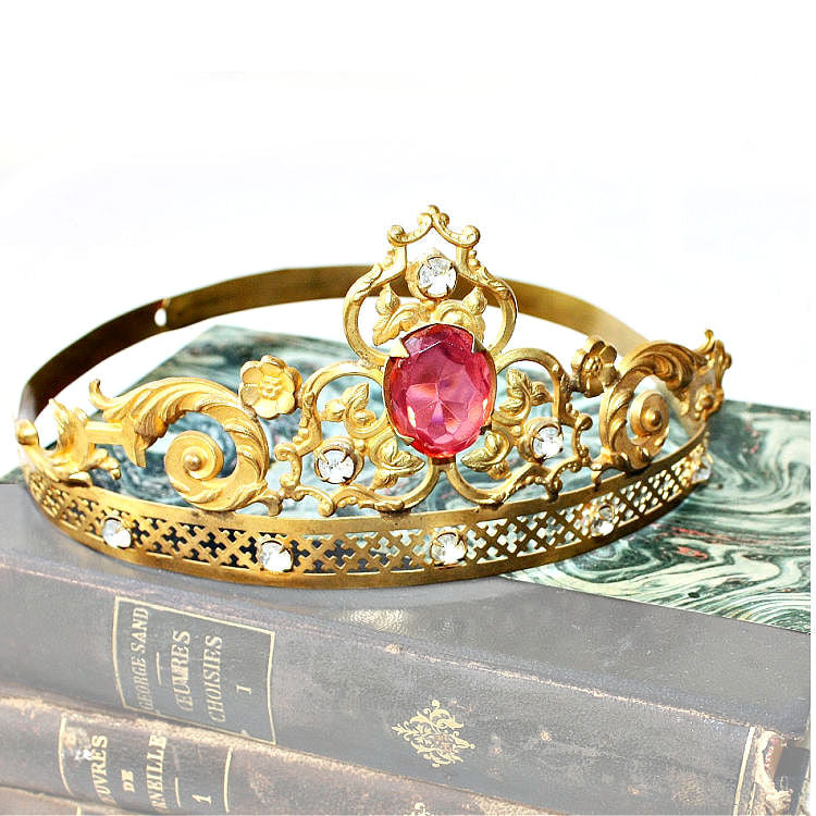 19th Century French Gilt Jeweled Virgin Mary Crown Rose