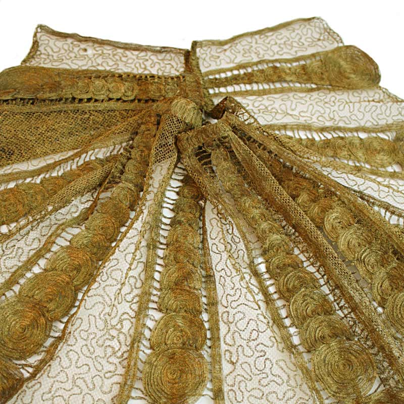 Rare antique French gold bullion lace capelet collar with intricate soutache and net lace construction. A couture textile of exceptional rarity.