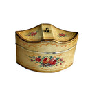 Rare antique French hand-painted tole box, small size, double rose bouquet, golden yellow, red, blue, and green, decorative French Country accent.