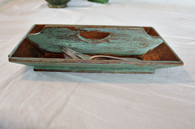 Hand Made Country Knife Box Caddy Light Green Paint