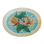 Antique Majolica Pink Flowers & Ferns Platter