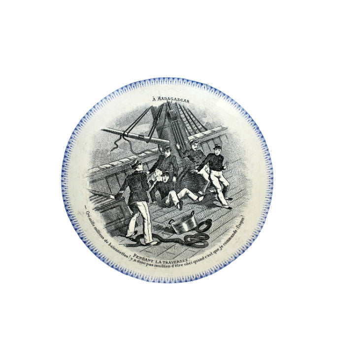 19th Century French Military Faience Plates Assiettes Parlantes Set of 3